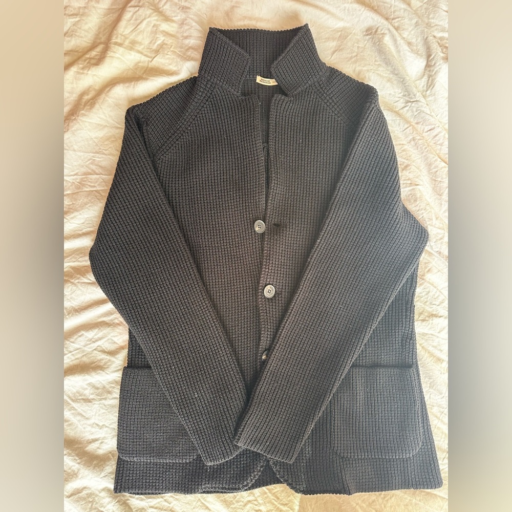 Maurizio Baldassari black Virgin Wool Knit Cardigan Jacket Button Front 56